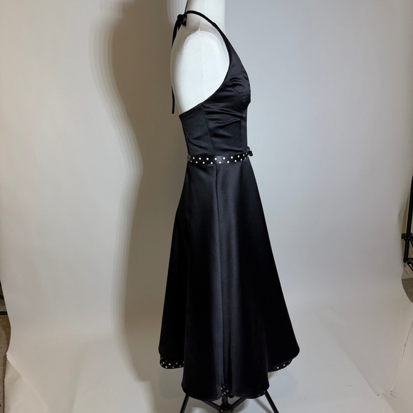 Gunne Sax Jessica McClintock Black Halter Dress Polka Dot Size 3 VTG Rockabilly - Picture 5 of 12